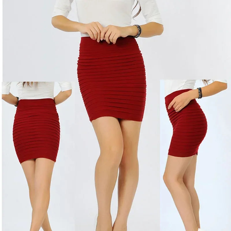Summer Women Pencil Skirt Black 2025 High Waist Sexy Bodycon Skirt OL Office Slim Tight Korean Pleated Mini Skirts Female Jupe