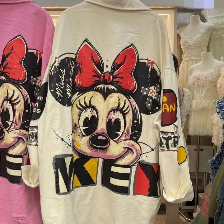 European and American Fashion Brand Outerwear with Cartoon Print Embroidery and Patchwork, Fashionable Loose Jacket 2026