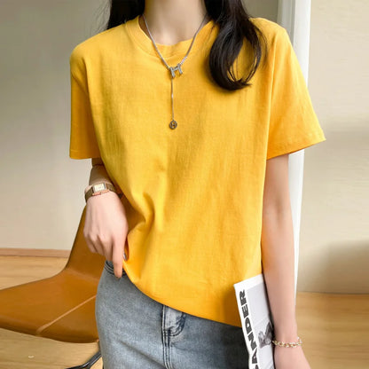 Women T-shirts 2026 Tops Solid Short Sleeve Loose O-neck  Cotton Casual Ladies Shirts Harajuku Korean Summer Woman Tshirts