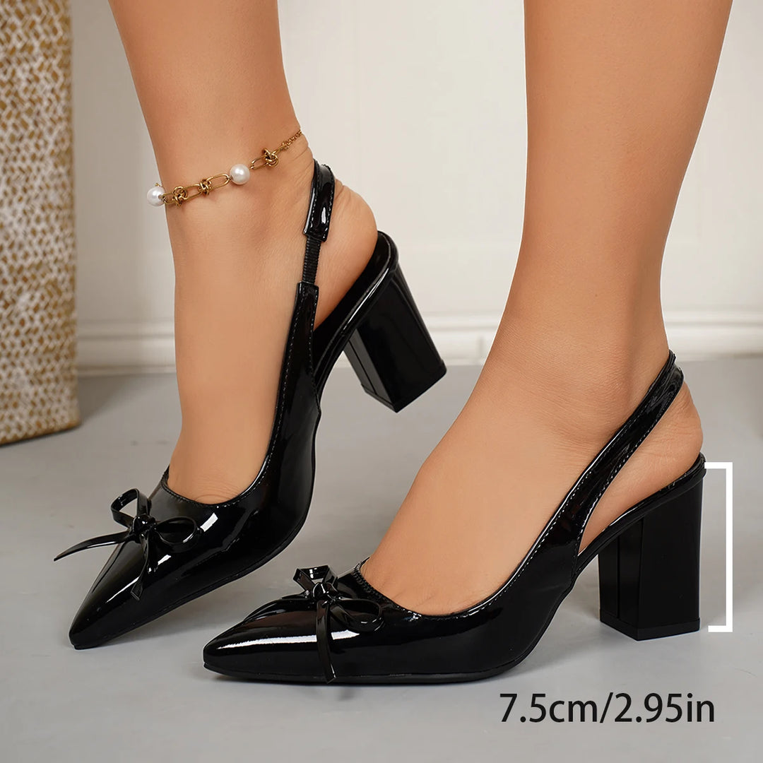Elegant Bowknot High Heel Slingback Pumps Women Summer 2026 Pointed Toe Back Strap Wedding Shoes Woman Comfortable Work Heels