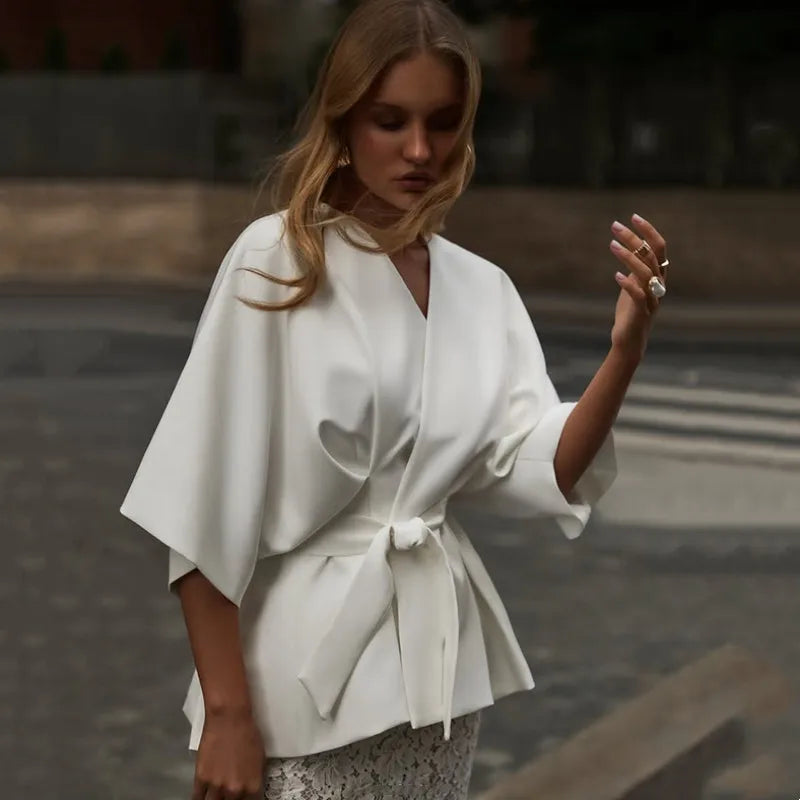 Women's Elegant 2 Piece Outfits White Batwing Sleeve Peplum Top Back Slit Lace Maxi Skirt Suit Wedding Guest Cocktail Party Wear