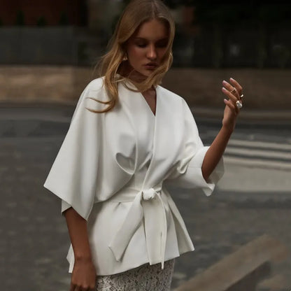 Women's Elegant 2 Piece Outfits White Batwing Sleeve Peplum Top Back Slit Lace Maxi Skirt Suit Wedding Guest Cocktail Party Wear