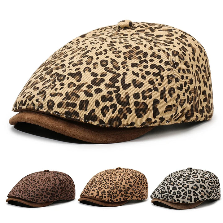 Leopard Print Newsboy Cap - New Style for Spring &amp; Autumn, American Vintage Paperboy Hat