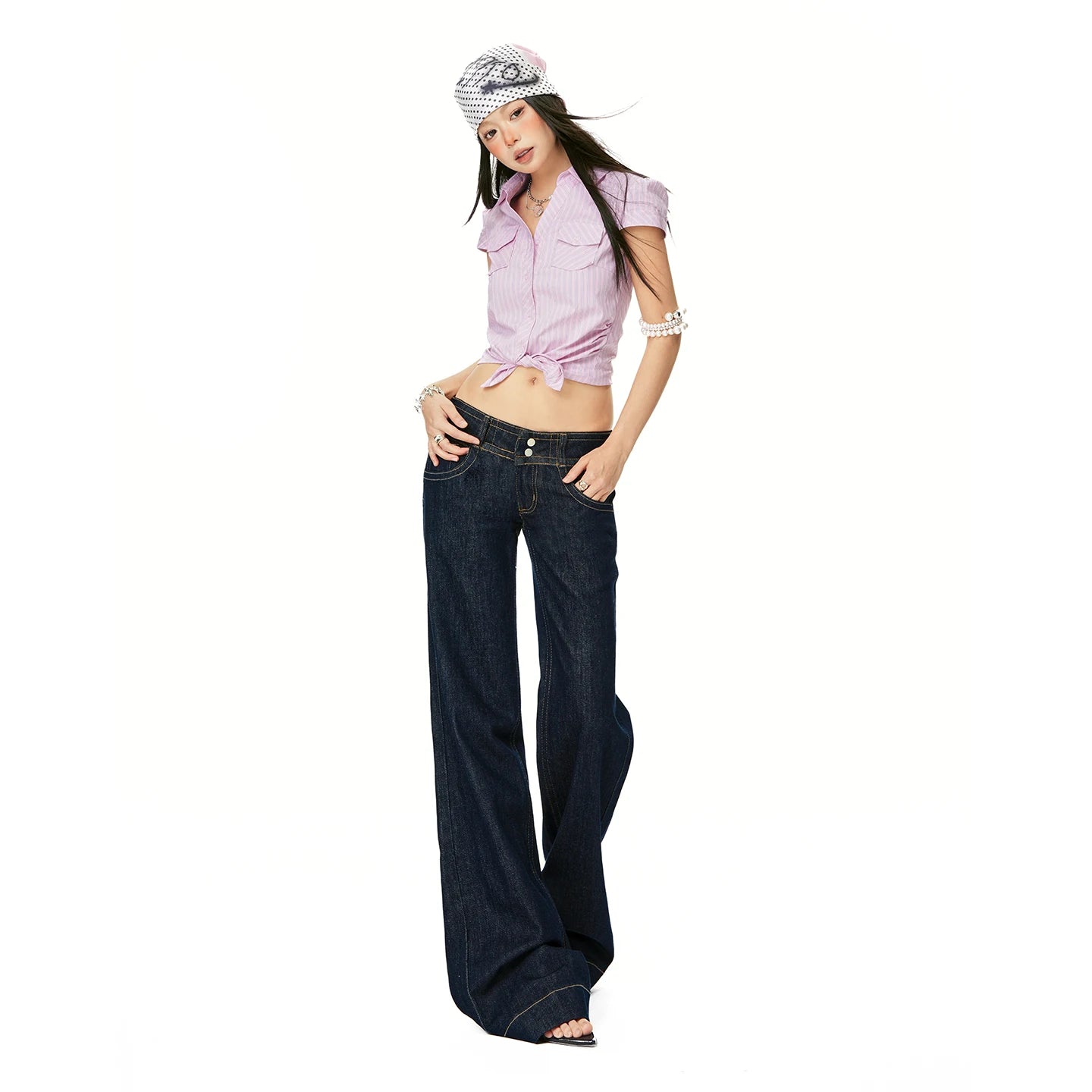 Women Vintage Blue Jeans Hip Hop Fashion Streetwear Y2K Wide Leg Straight Low Waist Jeans Baggy Denim Pants