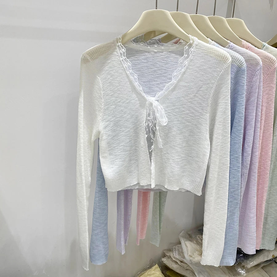 Fashion Casual All-Match Knit Short Outerwear 2026 Summer New Long Sleeve Knit Women&
