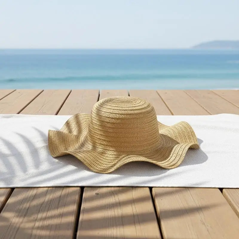 Wide Brim Straw Sun Hat for Women 2024 Wavy Edge Fashionable Design Perfect for Beach Seaside Vacation