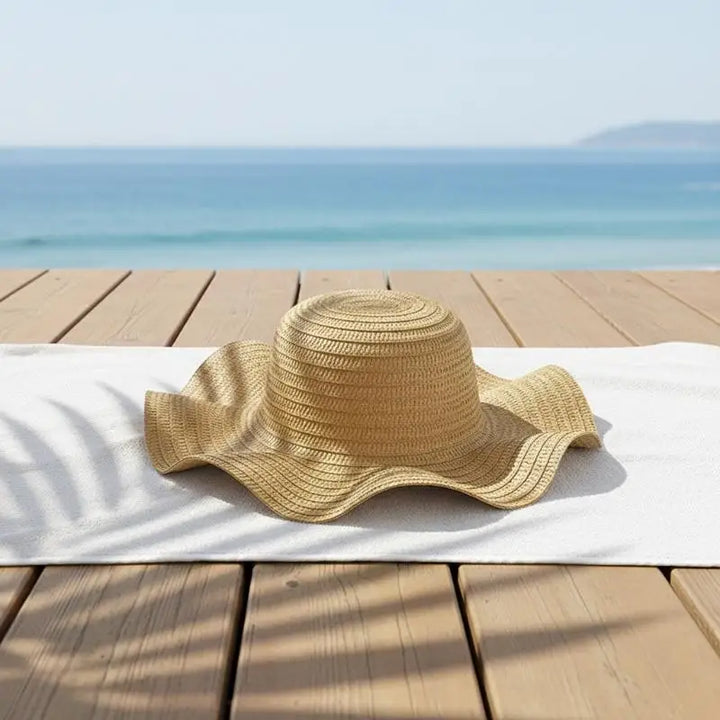 Wide Brim Straw Sun Hat for Women 2024 Wavy Edge Fashionable Design Perfect for Beach Seaside Vacation