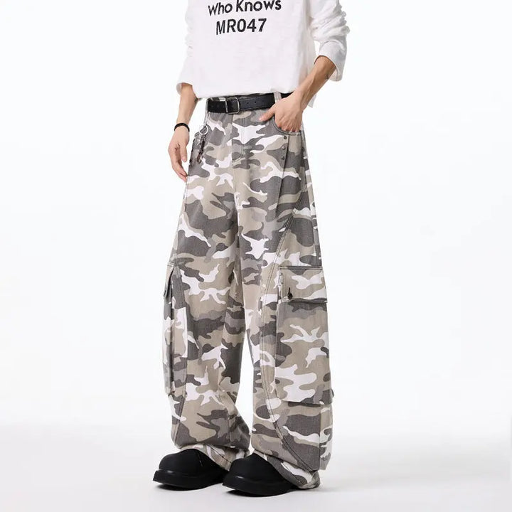 Mens Cargo pants Cotton Camo Workwear Pants Loose Fit Wide Leg Military Tactical Casual Trousers Urban Outdoor Clothing 2025