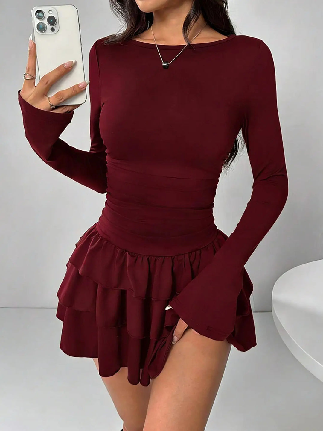 Elegant Fall Winter Women Solid Color Slim Fit Long Sleeve Bodycon Midi Dress Fashion Sexy Party Casual Knit Ruched Stretchy Sex