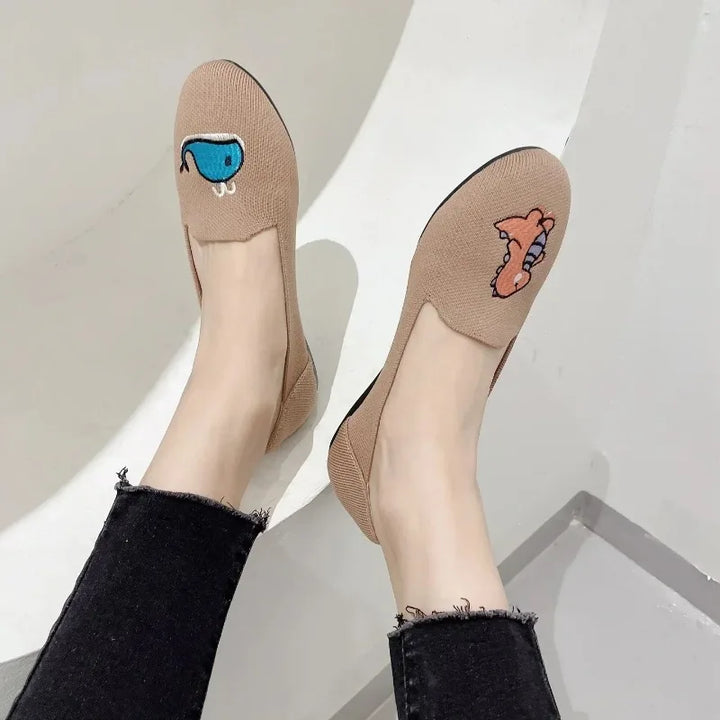 Women Flat Knitted Fashion Round Toe Women&
