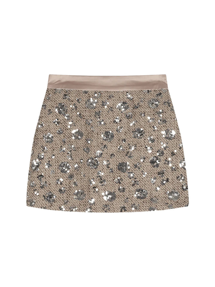 Sequined midi skirt for women in spring high waisted A-line skirt high-end design niche temperament hip hugging short skirt