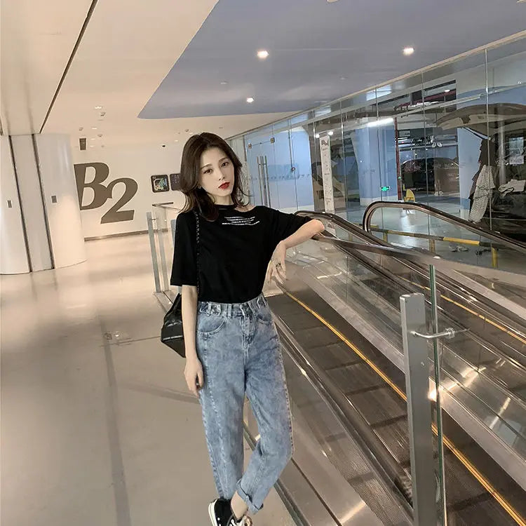 Off-the-shoulder T-shirt Women Short Sleeve 2025 Summer New Korean Version Loose Off-shoulder Short Sleeve Top