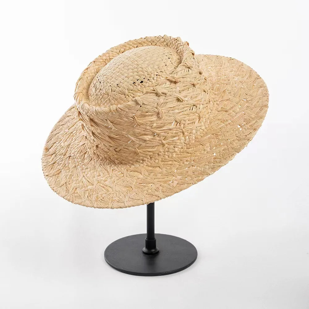 Large Brim Straw Hat Raffia Hand-woven Pattern Straw Hat Sun Protection Beach Sun Hat Women&