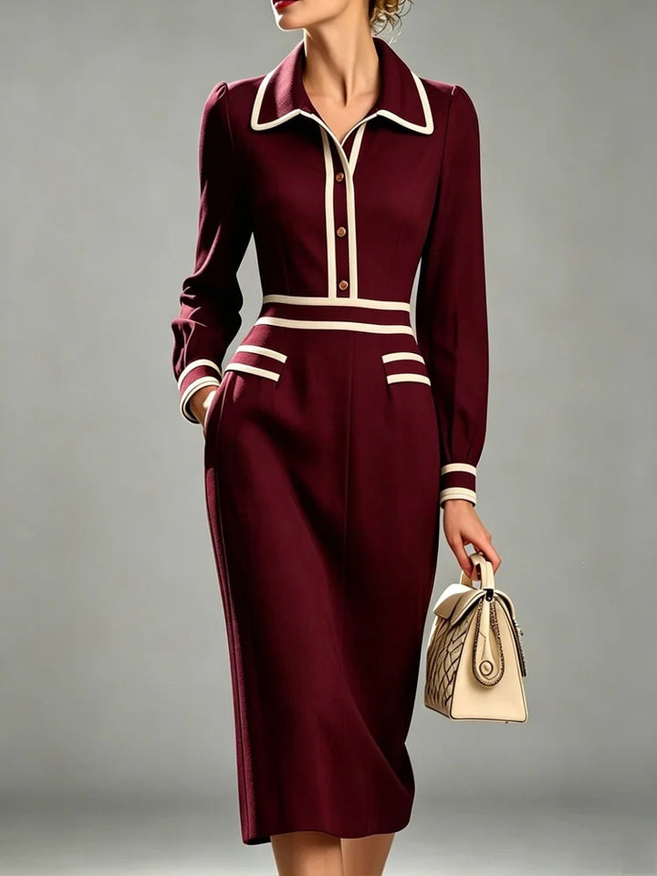 Fall Long Sleeve Party Dress Sexy Contrast Color Turn-down Collar Office Dress Women Casual Button High Waist Slim Bodycon Dress