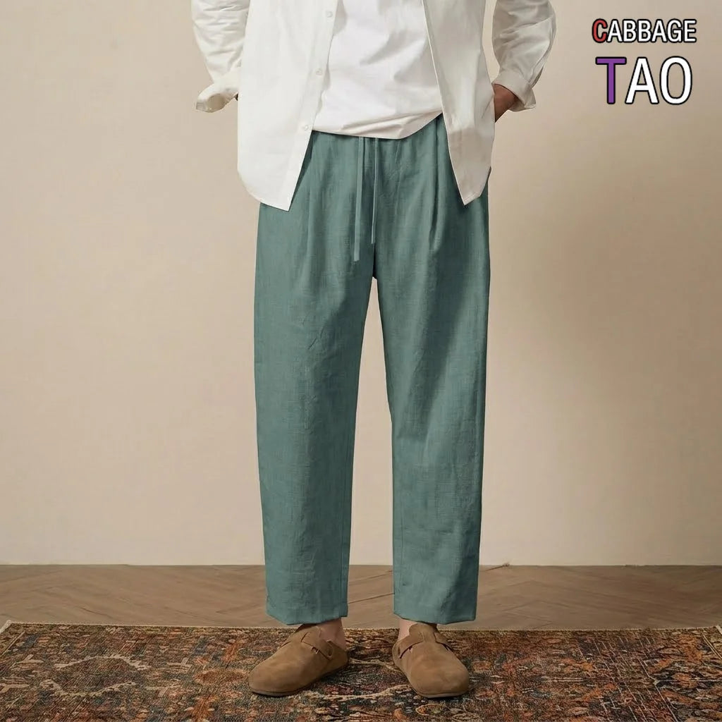 Mens Casual Cotton Harem Pants Breathable Solid Color Baggy Trousers Jogging Fitness Streetwear Work Sweatpants for Men Pants