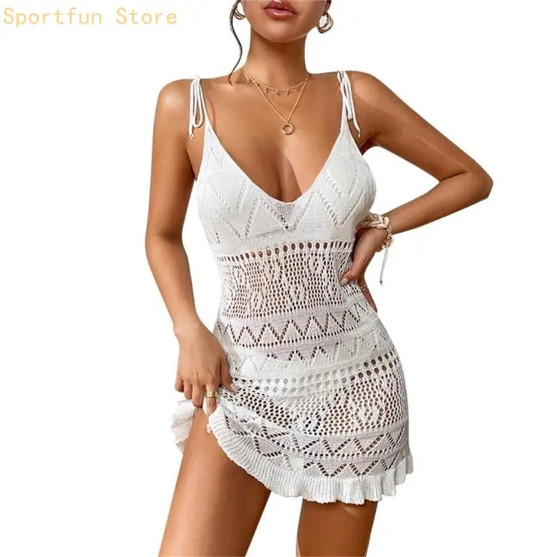 Womens Bathing Suit Cover Up Hollow out Beach-Dress Crochet Swimsuits Cover Up X7JD