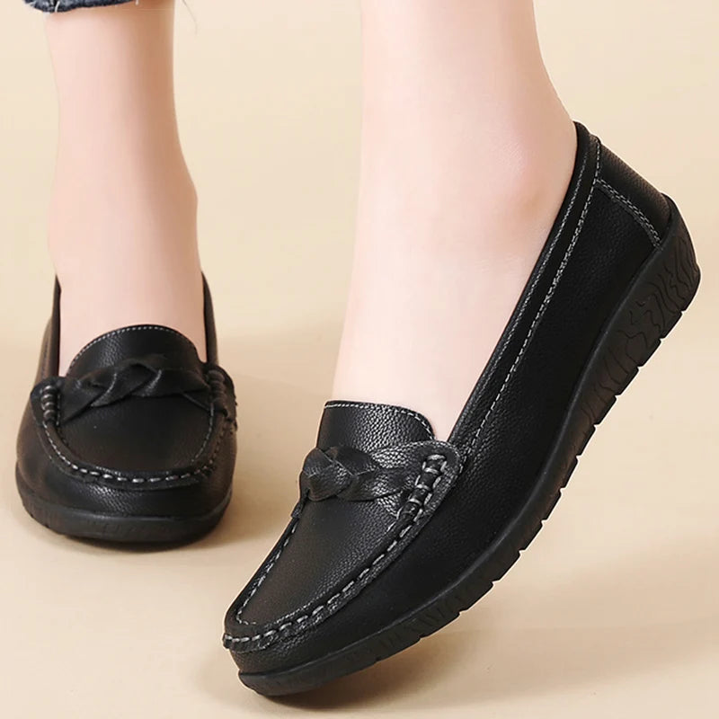 Shoes Women 2025 New Loafers Slip On Flats Leather Shoes Woman Comfortable Flat Shoes Women White Zapatos Mujer Women&