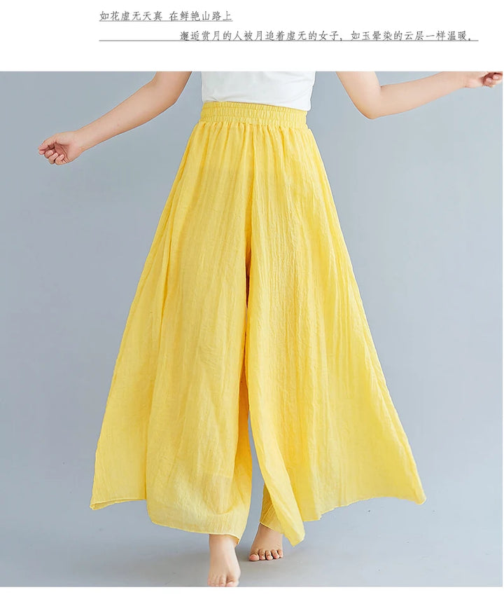 Cotton Linen Wide Leg Pants for Women Summer Casual Loose Pants High Waist Big Swing Skirt Capris Women Clothing PT-565