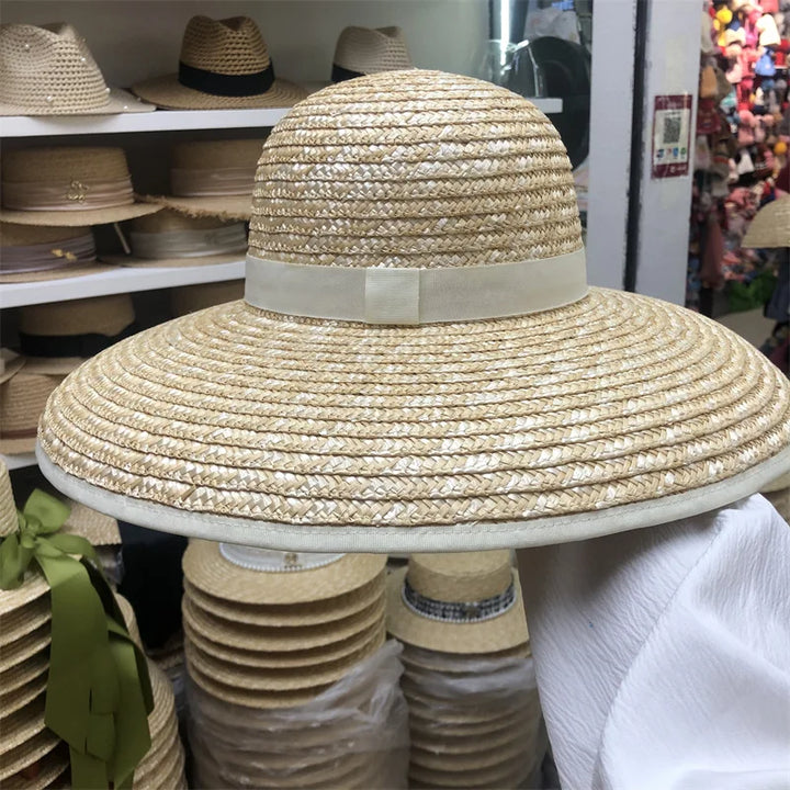 Ladies Straw Hat Sun Fedora Hats Hepburn hat Shiny European American Retro Gold Braided Female Sunshade Flat Sequins Hat gorras
