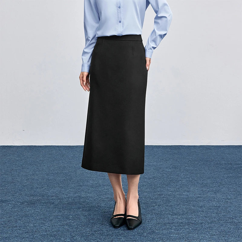 SENTUBILA Straight Skirt For Woman 2026 Autumn Solid Pleated Midi Skirt Back Slit Design Simple Women&