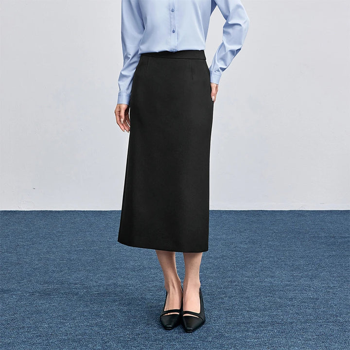 SENTUBILA Straight Skirt For Woman 2026 Autumn Solid Pleated Midi Skirt Back Slit Design Simple Women&