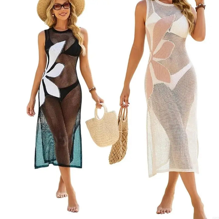 Hollow Out Crochet Beach Cover Up Dress Quick Dry Acrylic Fabric Swimwear Cover Up For Women Beach Swimming Sunbathing 69HD