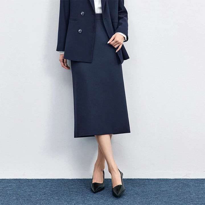 SENTUBILA Straight Skirt For Woman 2026 Autumn Solid Pleated Midi Skirt Back Slit Design Simple Women&