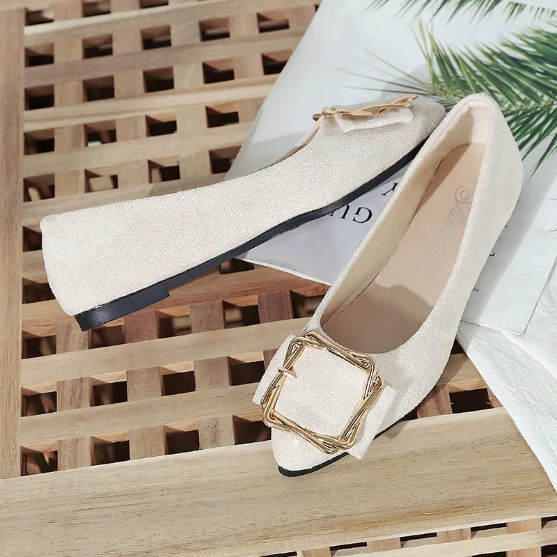 Women Ballet Flats Pointed Toe Slip on Shoes Metal Buckle Comfortable Casual Office Daily Walking Flat Shoes
