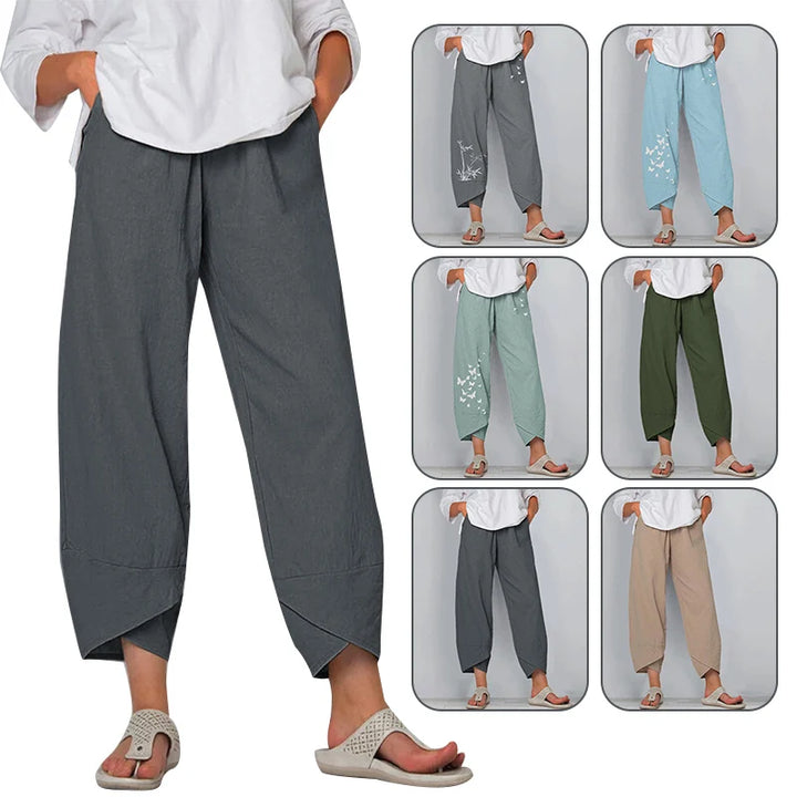 Women Summer Cotton Linen Pants Casual Baggy Harem Pants  Solid Color Elastic Waist Wide Leg Pants Female Loose Trousers  S-5XL