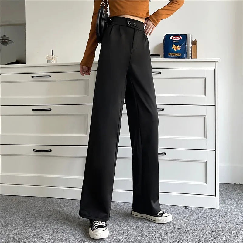 Women High Waist Wide Leg Suit Pants Draped Casual Trousers Korean Fashion Retro Loose Pants Autumn New