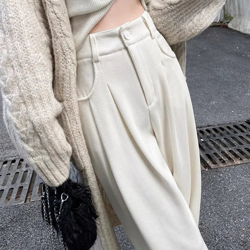 2025 New Women Concise Fashion Straight Leg Pants Female Chic Rtero Designer High Waisted Trousers Lady Korean Daily Suit Slacks