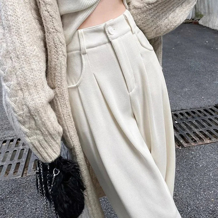 2025 New Women Concise Fashion Straight Leg Pants Female Chic Rtero Designer High Waisted Trousers Lady Korean Daily Suit Slacks