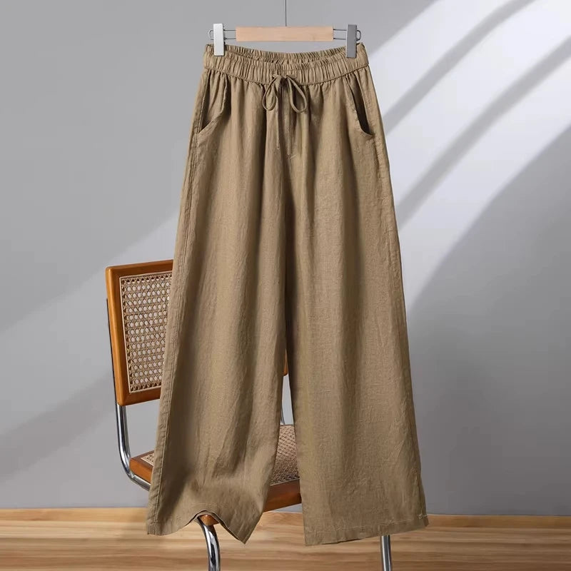 Linen Wide Leg Pants Women Summer Thin Loose Mom Small Size Big Size Casual High Waist Korean Sle Straight Tube Nine Points