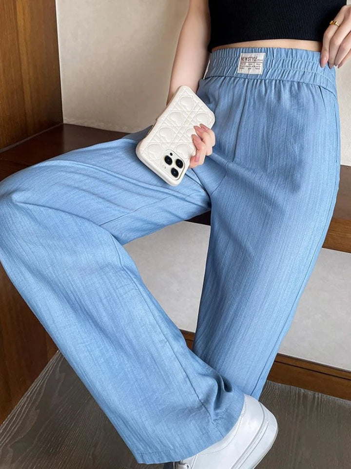 High Waist Denim Wide Leg Pants Women Summer Thin High Waist Drapey Casual Ice Silk Cool Pants Lightweight Breathable Trousers