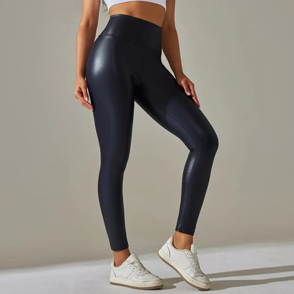 New PU Leather Pants for WOMEN'S Colorful High Waisted Tight Fitting Slimming and Yoga Leggings for External Wear