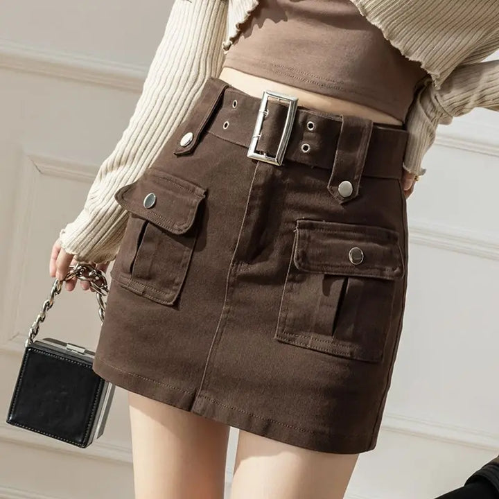 Denim Short Skirt Female Spring Autumn Y2k A Line Summer Half-body Skirt High-waisted Slim Anti-glare Package Hip Trouser Skirt