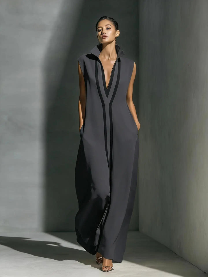 Fashion Colourblock Maxi Dress Women Casual V-neck Sleeveless Loose Dresses Summer Elegant Party Beach Dress Street Vestidos