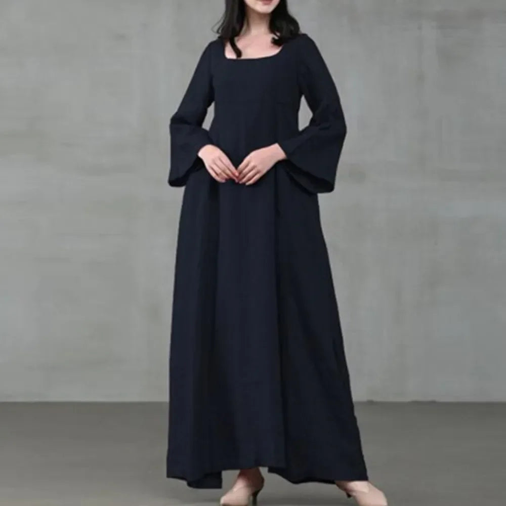 Medieval Dress Woman Costume Palace Cotton and Linen Victorian Dress Cosplay Long Maxi Dresses Kaftan Robe Black Pink Yellow