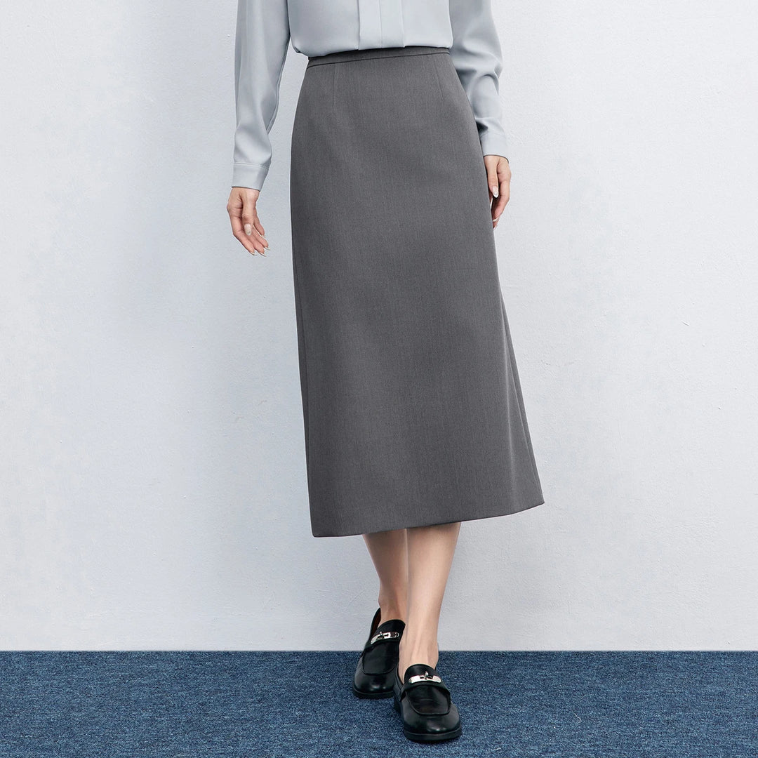 SENTUBILA Straight Skirt For Woman 2026 Autumn Solid Pleated Midi Skirt Back Slit Design Simple Women&