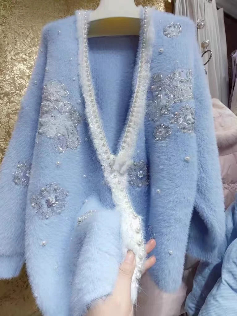 New In Winter 2025 Long Thick Knitwear Cardigan Coat for Women Long Sleeve Faux Fur Warm Sweater Jacket Korean Popular Clothes
