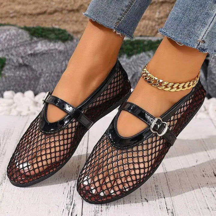 Women Mesh Ballet Flats Fishnet Ballerina Flats Comfortable Round Toe Ballet Shoes Breathable Casual Walking Shoes Zapatos Mujer