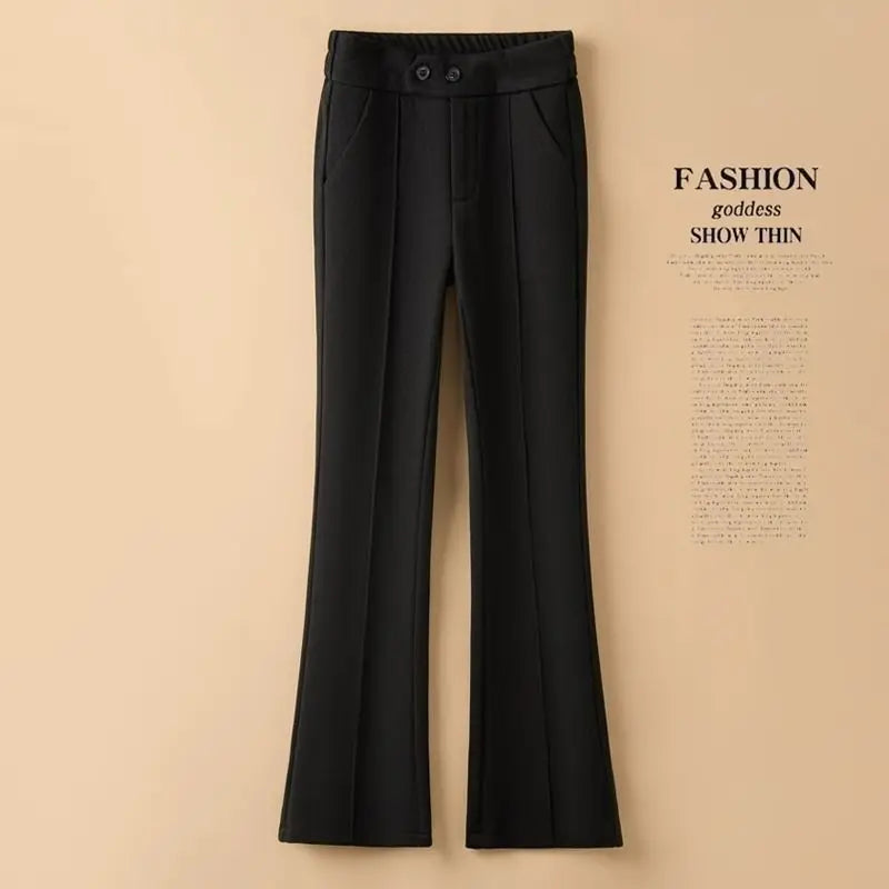 Thickened Pants for Women with High Waist Casual Wool Pants for Slimming and Versatile Loose and Fashionable Bell-bottom Pants