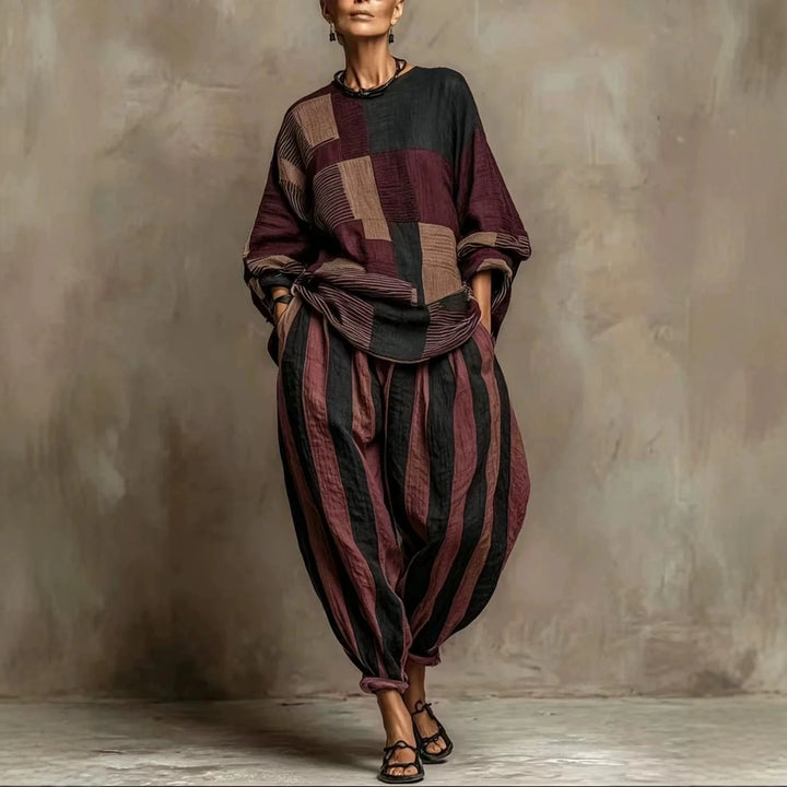 Retro Loose Print Shirt Pants Two-piece Set Long Sleeve Oversize Blouses Wide Leg Pants Suit Fashion Women Casual Sets Autumn