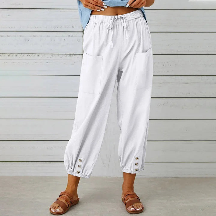 Women Cotton Linen Pants 2025 Autumn Solid Color Elastic Waist Loose Straight Trousers Female Harajuku High Waist Wide Leg Pants