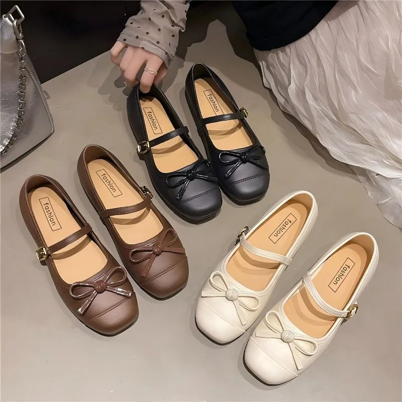 French Style Mary Jane Flats Knot Soft Bottom Fashion Single Shoes for Woman Spring Summer New Korean Version Women&