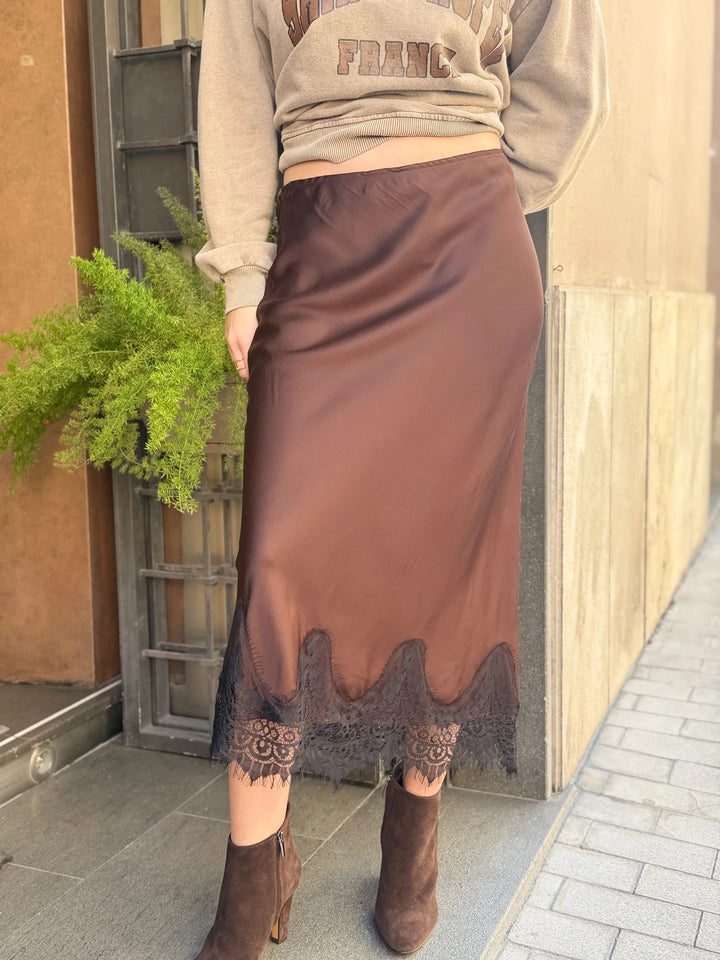 hirigin Women Elegant Lace Satin Spliced Midi Skirts Sexy Dots Print High Waist Retro Casual Straight Midi Skirts Y2K Streetwear