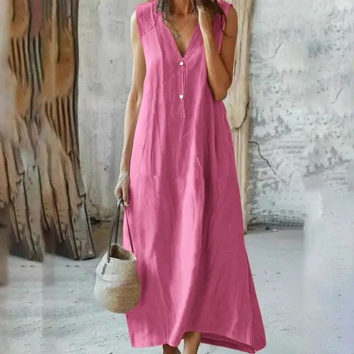 Y3NE Womens Cotton Linen Dress Casual V-Neck Sleeveless Spring Maxi Dresses Beach Dresses Vacation Outfits