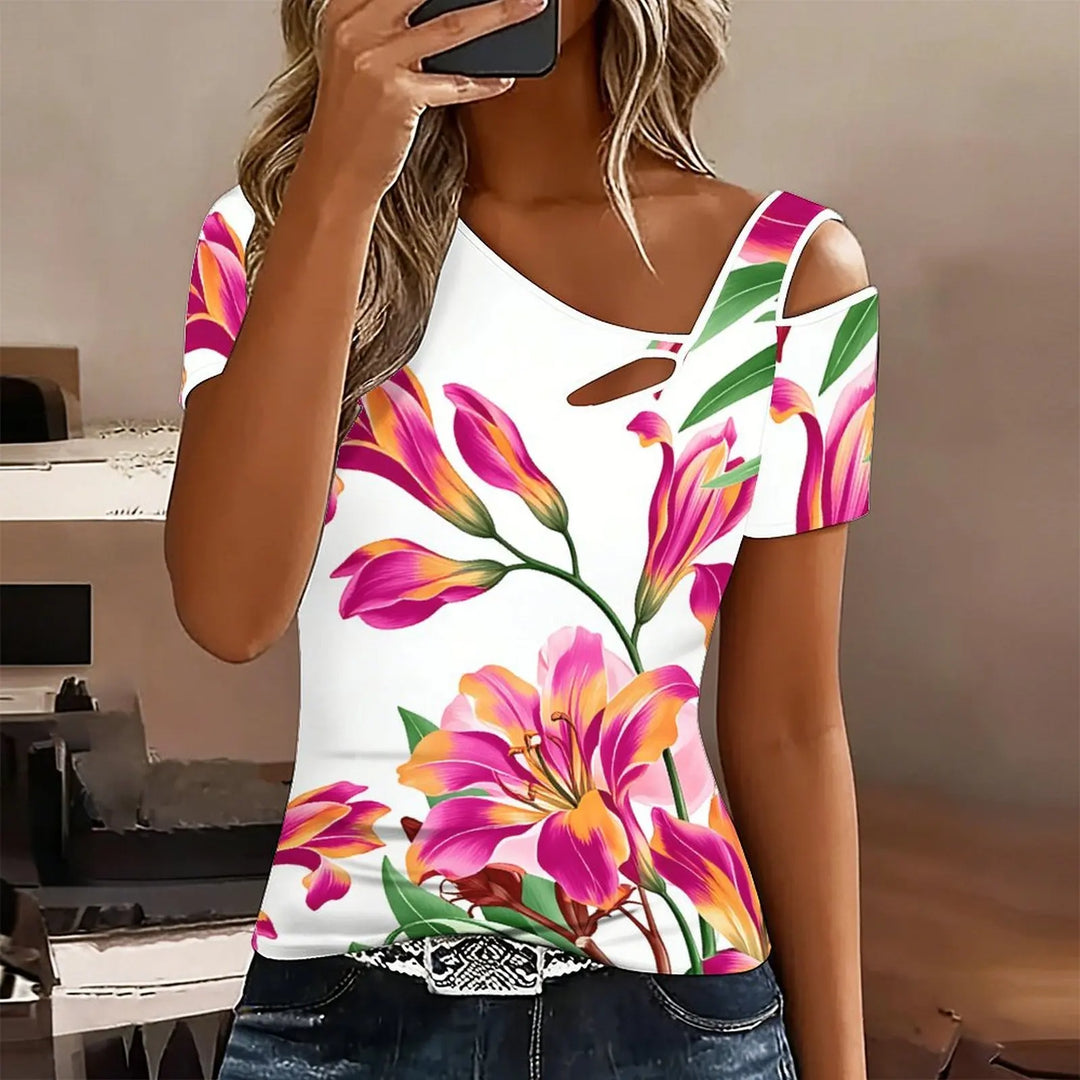 Off-Shoulder Collar Print T-Shirt  Women&