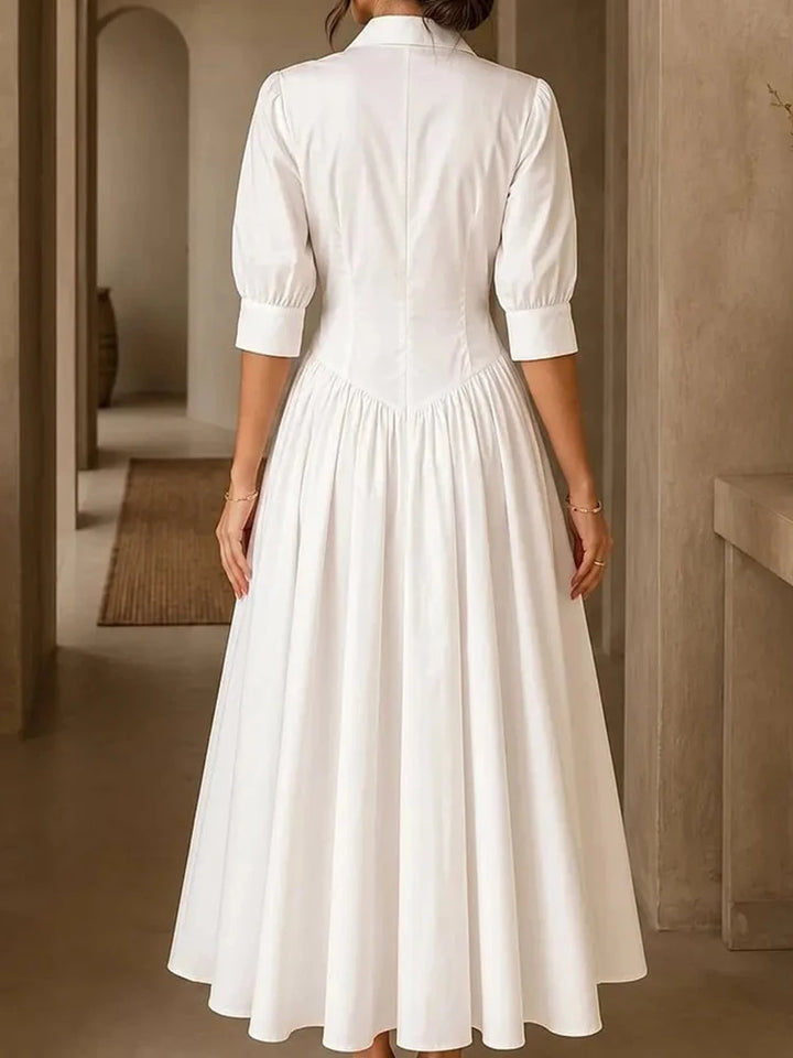 Elegant Women Solid Maxi Dress Single-Breasted Turn-Down Collar Autumn Party Dress Holiday Simple Button Patchwork Casual Dress