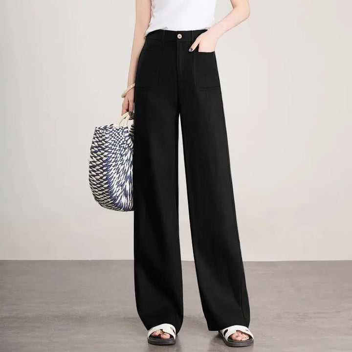 Linen Narrow Straight Leg Pants Women Summer Loose High Waist Casual Wide Leg Cropped Trousers